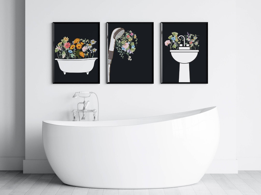 Floral Bathroom Printable Wall Art Bathtub Flowers Watercolor Print ...