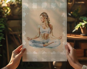 Decoración de pared para meditación y yoga, arte para sala de yoga mindfulness, póster de pared para meditación zen, arte de pared bohemio para estudio de yoga, impresión moderna en acuarela de posturas de yoga
