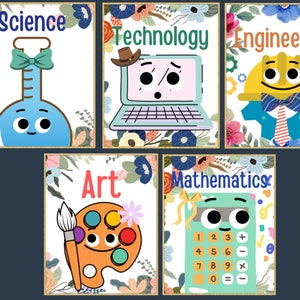 STEAM & STEM Posters for Science, Technology, Engineering, Art, Math For School, Classroom decor, Teacher gift, preschool decor, playroom