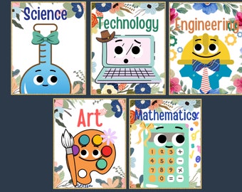 STEAM & STEM Posters for Science, Technology, Engineering, Art, Math For School, Classroom decor, Teacher gift, preschool decor, playroom