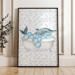 Dolphin Watercolor Art Print kid bathroom wall art Dolphin decor Cute Animal Prints for Nursery boy bathroom wall art Baby Shower gift Kid