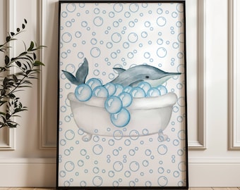 Delfín acuarela arte impresión niño baño pared arte decoración delfín lindos estampados de animales para vivero niño baño pared arte bebé ducha regalo niño