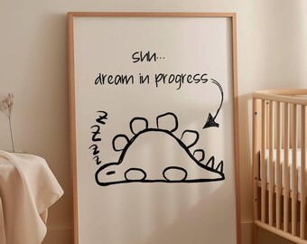Cartel divertido para pared, diseño de silencio, para imprimir, estilo retro, impresión digital, arte de pared para guardería, sobre la cuna, regalo para baby shower, dormitorio