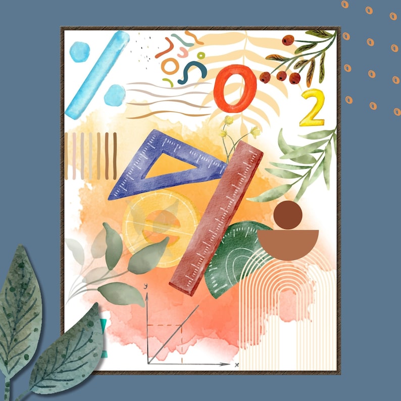 Math Wall Prints, Boho Watercolor Prints, Boho Classroom Wall Art ...
