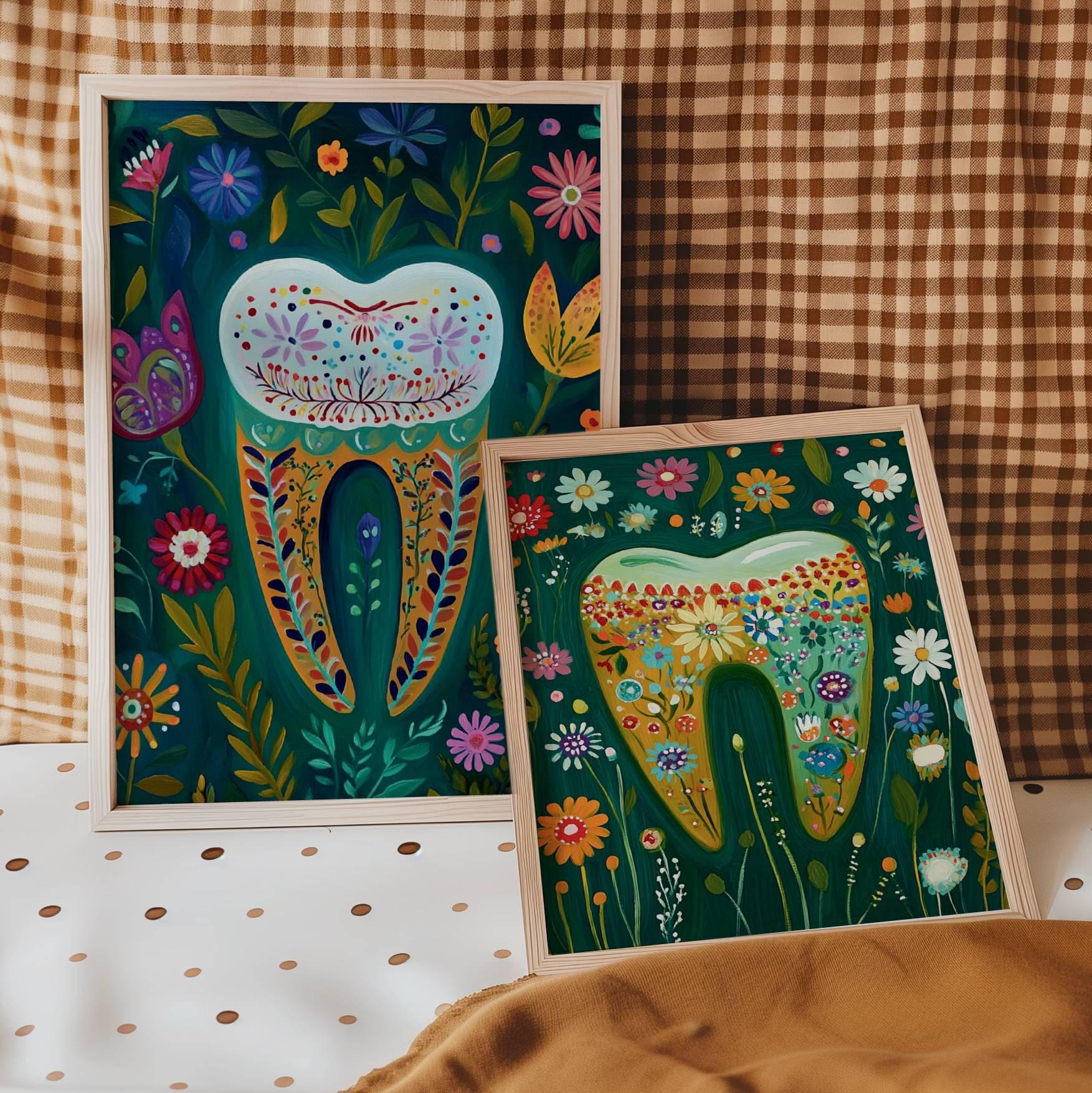 Abstract Tooth Art for Dental Office Set of 3 Floral Tooth Art for ...