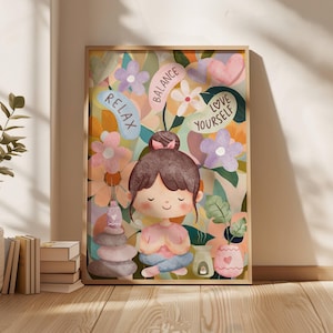 Farbenfrohe Entspannung Illustration Moderne Wand Kunst Gemütliches Home Dekor Yoga Meditation Print Yoga studio decor Meditation Wand Art Mindfulness Kunst