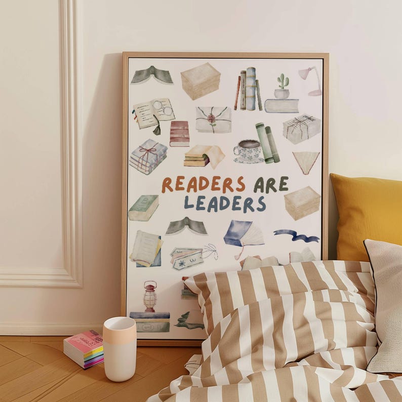 Library Poster Book Wall Art Library Art Print Watercolor Book Lovers ...