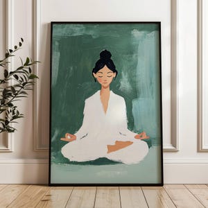 Yoga Meditation Print Meditation Wand Kunst Achtsamkeit Dekor grüne Wandkunst Yoga Raum Dekor Boho Frau Yoga Pose Art Zen Yoga Print Geschenk