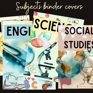 School Subjects Binder Cover Printable, Back to school, Teacher binder, Homeschool Binder, Math, Science, English, Social Studies, printable