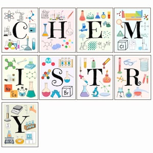 Poster di chimica stampabili, arte di laboratorio stampabile, decorazioni per la scuola media, set di decorazioni murali per la scuola superiore, poster di chimica, decorazioni per l'aula di scienze