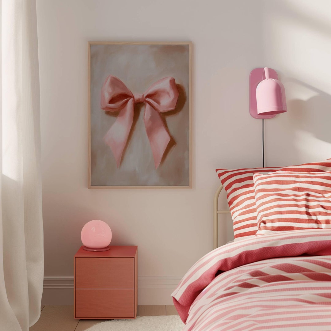 GIRLIE Minimalist Pink Bow Trendy Decor Pink Bow Art Print Nursery ...