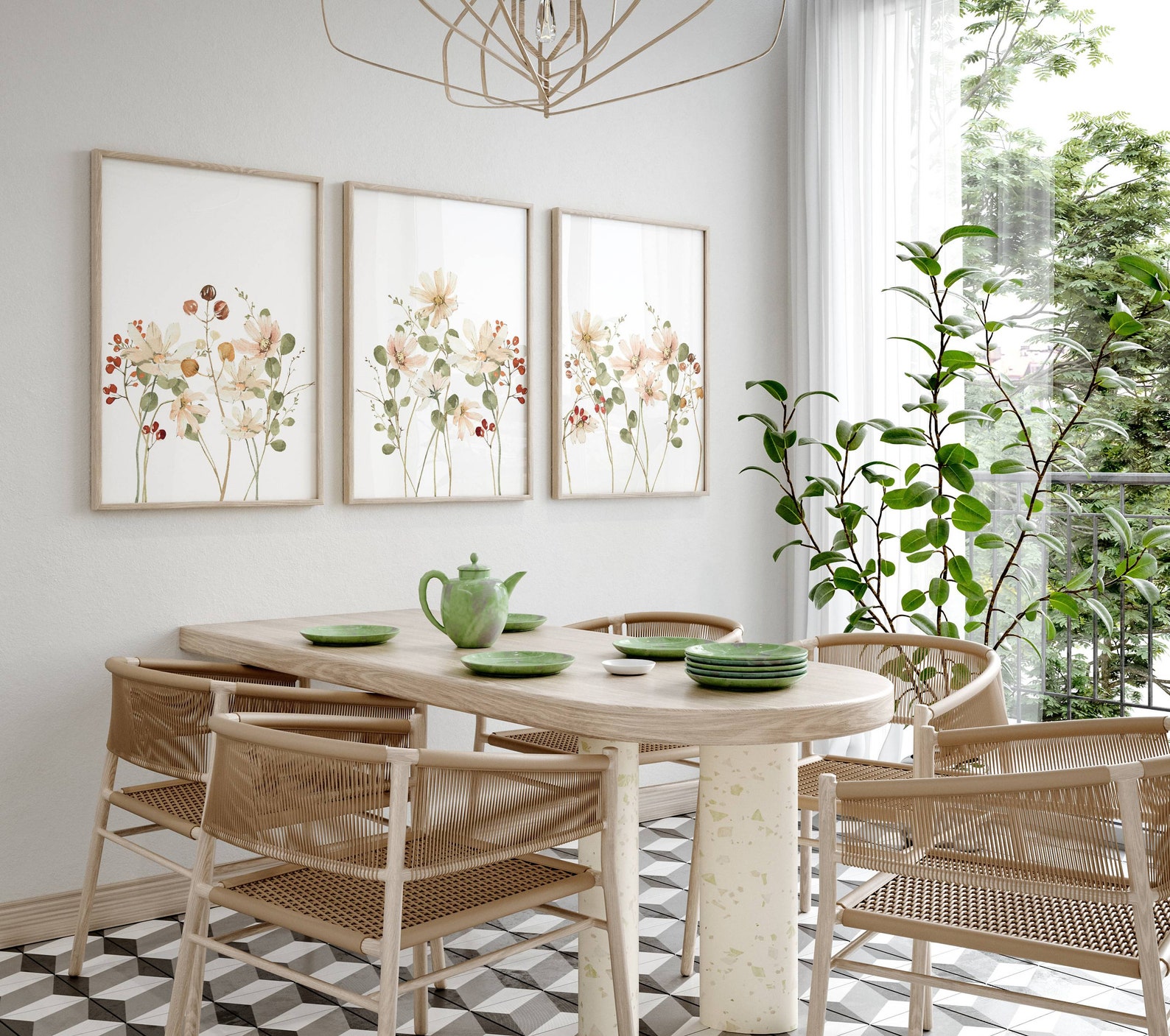 3 Neutral Spring Watercolor Wildflower Prints Wildflower Nursery Print ...