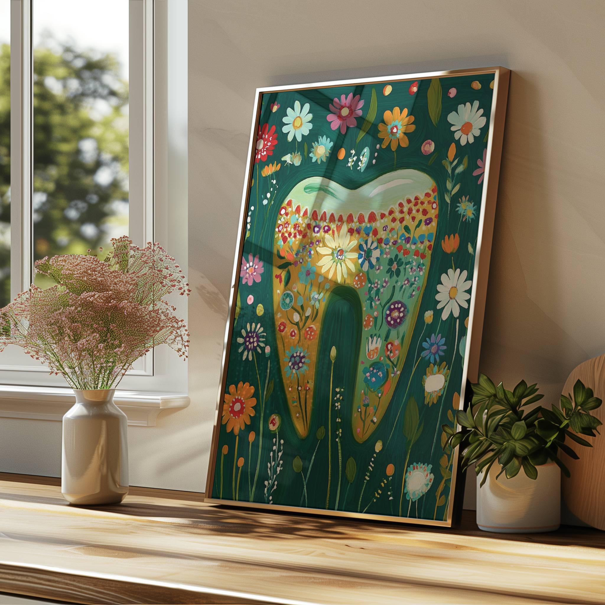 Abstract Tooth Art for Dental Office Set of 3 Floral Tooth Art for ...