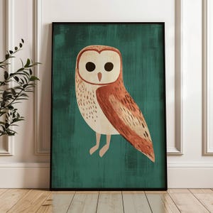 Owl Art Print Woodland Wildlife Wall Art Home Decor daughter room decor Gift For Her nursery room decor House Warming gift Green Abstract