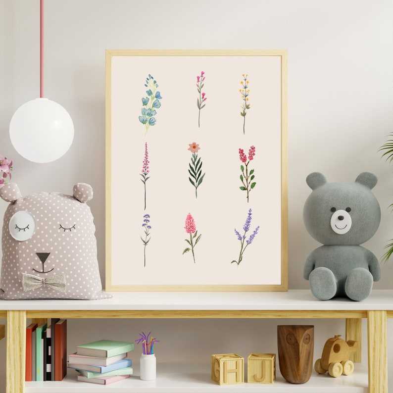 Watercolor Flower Print Boho Nursery Wall Art Printable Floral Nursery