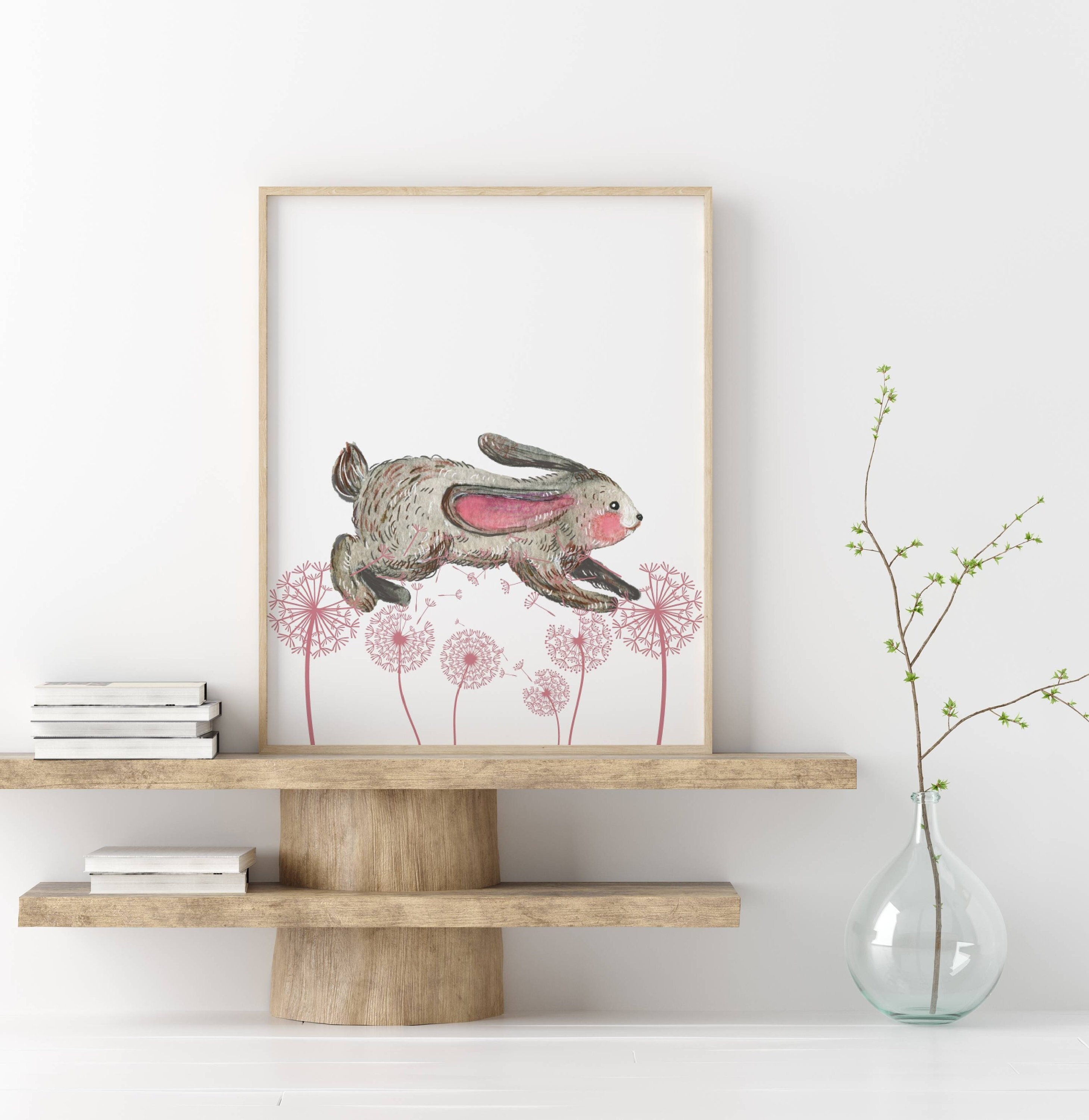Bunny Nursery Print Gift for Baby Girl Rabbit Wall Art Woodland Decor ...