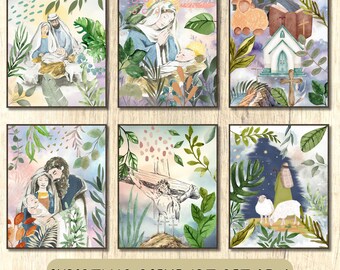 Nativity Scene Art, Christmas Jesus Digital Download set of 6, home decor, Christmas Nativity printable, Christmas Wall Art, Christmas arts