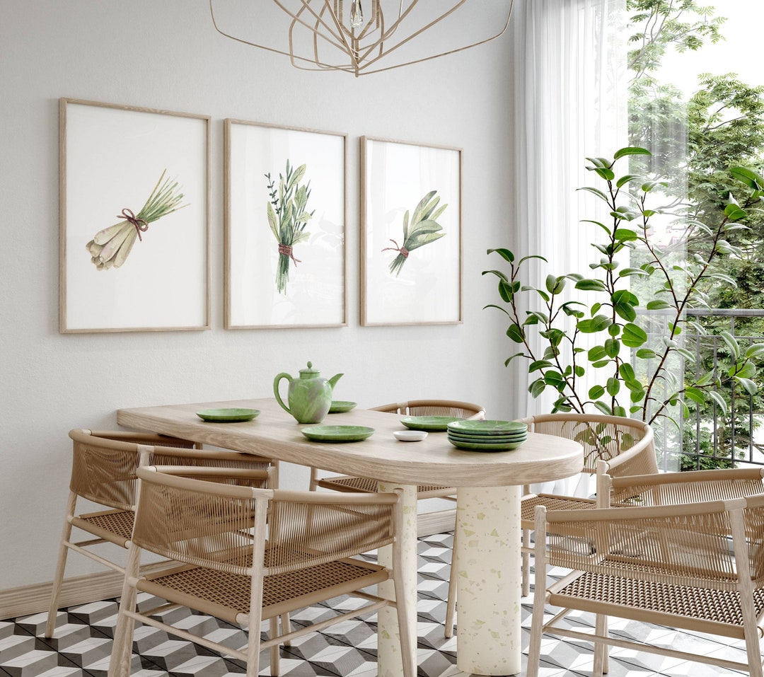Kitchen Herbs Prints Set of 3 Botanical Art Print Set Watercolor ...