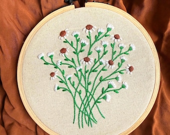 Daisies Hand Embroidery Wall Art, Floral Botanical Embroidery, Nursery Decor, Girl Room Wall Hanging, Handmade Gift, Limited Edition No. 12