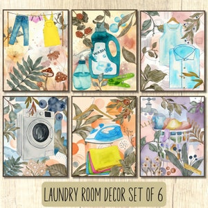 Laundry Room Decor set, laundry room Wall Art, Set of 6 laundry room gallery wall set, house warm party gift set, watercolor paintings, boho