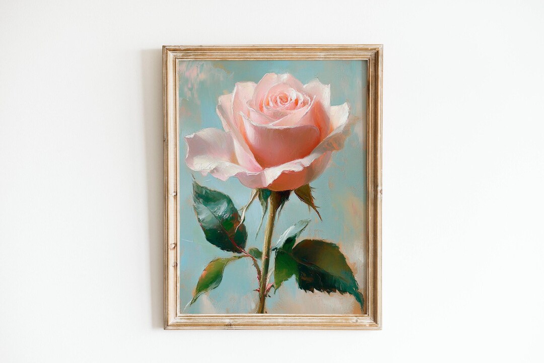 Pink Rose Wall Art Floral Wall Art Gift for Her Vintage Rose Oil ...