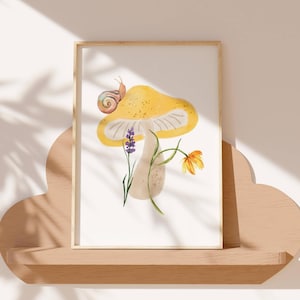 Mushroom Nursery Art Print Watercolor Woodland Boho Print Cottagecore Wall Art Botanical Illustration baby shower gift kid room decor gift