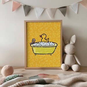 Bathroom Wall Art Yellow Wall Art Baby Duck in Tub Kids Bathroom Art ...