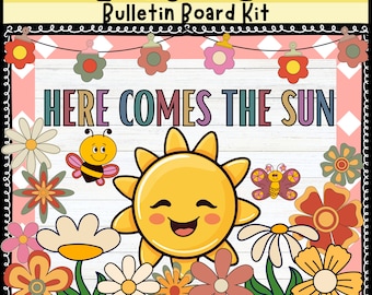 Spring Bulletin Board Board April May  Summer bulletin board kit Sun Flowers Bulletin Kit April classroom  sun classroom decor groovy door