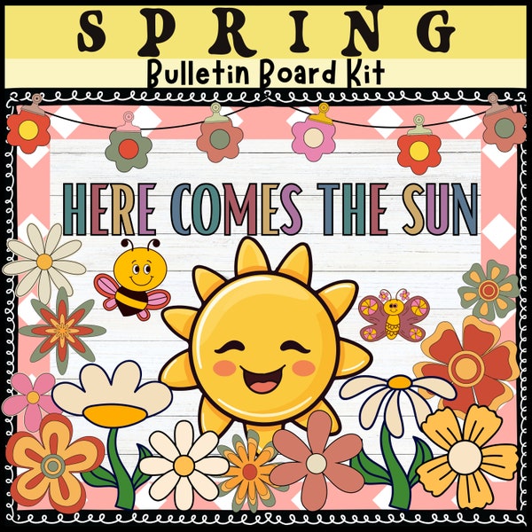 Spring Bulletin Board Board April May  Summer bulletin board kit Sun Flowers Bulletin Kit April classroom  sun classroom decor groovy door