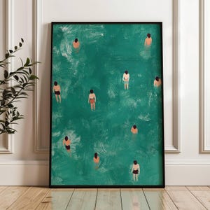 Swimming wall art Tiny Figures Print Minimalist Wall Decor Gift for Swimmer pool bath bathroom decor green wall art Pool House Decor Lake