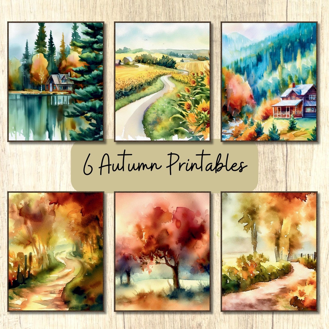 Autumn Print Set Earthy Fall Gallery Wall Set 6 Prints Watercolor Fall ...