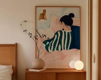 Woman Reading Illustration Book Lover Art Bookish Wall Art Bookworm Gift Reading Wall Art Modern Wall Art Contemporary Art Reading Modern
