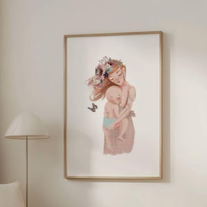 Mother and Baby Art Print Mom and Child Art Print Mother and Child Wall Art Nursery Decor Pregnancy Art Obgyn Gift Midwife Gift Pregnancy
