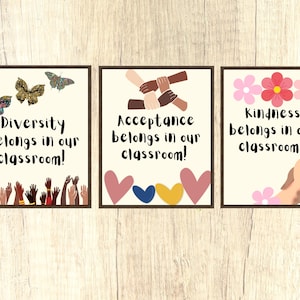 Classroom Posters Elementary, Classroom Decor, Boho Diverse Teacher Printable Posters, Diversity Inspirational Classroom Gallery Wall Arts