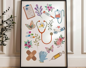 Krankenschwester Illustration Krankenschwester Wand Kunst Doktor Geschenk Idee Medizinstudierende Geschenk Schule Krankenschwester Dekor Krankenschwester Praktiker Geschenk Klinik Dekor Krankenschwester