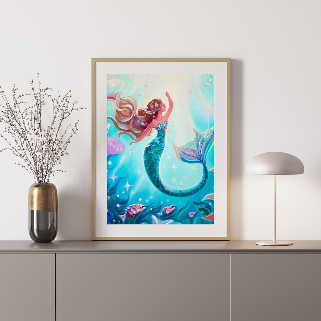 Mermaid Wall Art, Girl's Mermaid Print, Nursery Decor, Mermaid Art ...