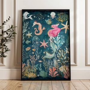 Mermaid wall art print nursery art prints nursery prints ocean art Girls mermaid wall art girls bedroom decor mermaids,Baby Shower Gift