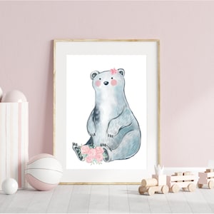 Bär Wandkunst, Mädchenzimmer Dekor, Mädchenzimmer Dekor, Kinderzimmer Wandkunst, Kind Badezimmer Dekor, Mädchen Wohnheim Wandkunst, Wohnkultur, Geschenk für Mädchen rosa