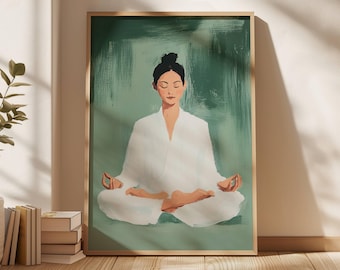 Minimalistische meditatie kunst print mindfulness kunst voor meditatie kamer yoga studio decor witte en groene muur kunst Zen decor boeddhisme kunst aan de muur