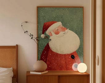 Sztuka ścienna z motywem Bożego Narodzenia w stylu rustykalnym, sztuka ścienna z motywem Świętego Mikołaja, dekoracja świąteczna z motywem Świętego Mikołaja, przytulny świąteczny wystrój ścienny, obraz Świętego Mikołaja, pomysł na prezent świąteczny