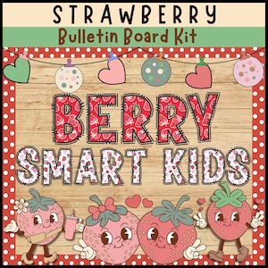 Strawberry Bulletin Board Kit Fruit Bulletin Board Modern Classroom Decor Strawberry decor spring bulletin board Summer Bulletin Board pink