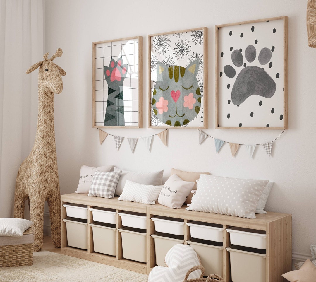 Cat Wall Art Print, Cat Wall Decor, Cat Wall Decal Nursery Art Set of 3 ...