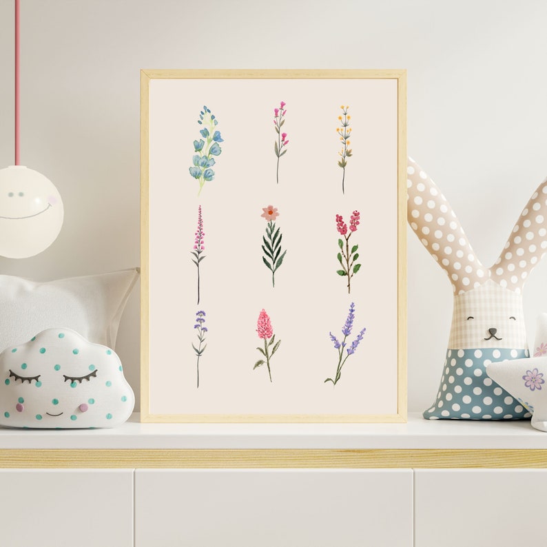Watercolor Flower Print Boho Nursery Wall Art Printable Floral Nursery