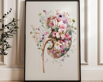 Kidney Anatomy Wall Art Digital Download Printable Medical Kidney Illustration Nephrology Office Decor Nurse Doctor Science Art