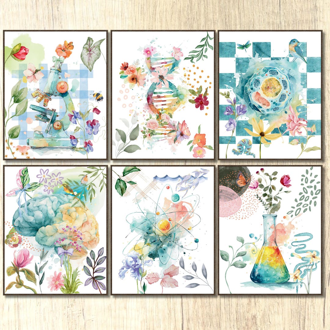 Science Classroom Decor Poster Set, Watercolor STEM Wall Art, Biology ...