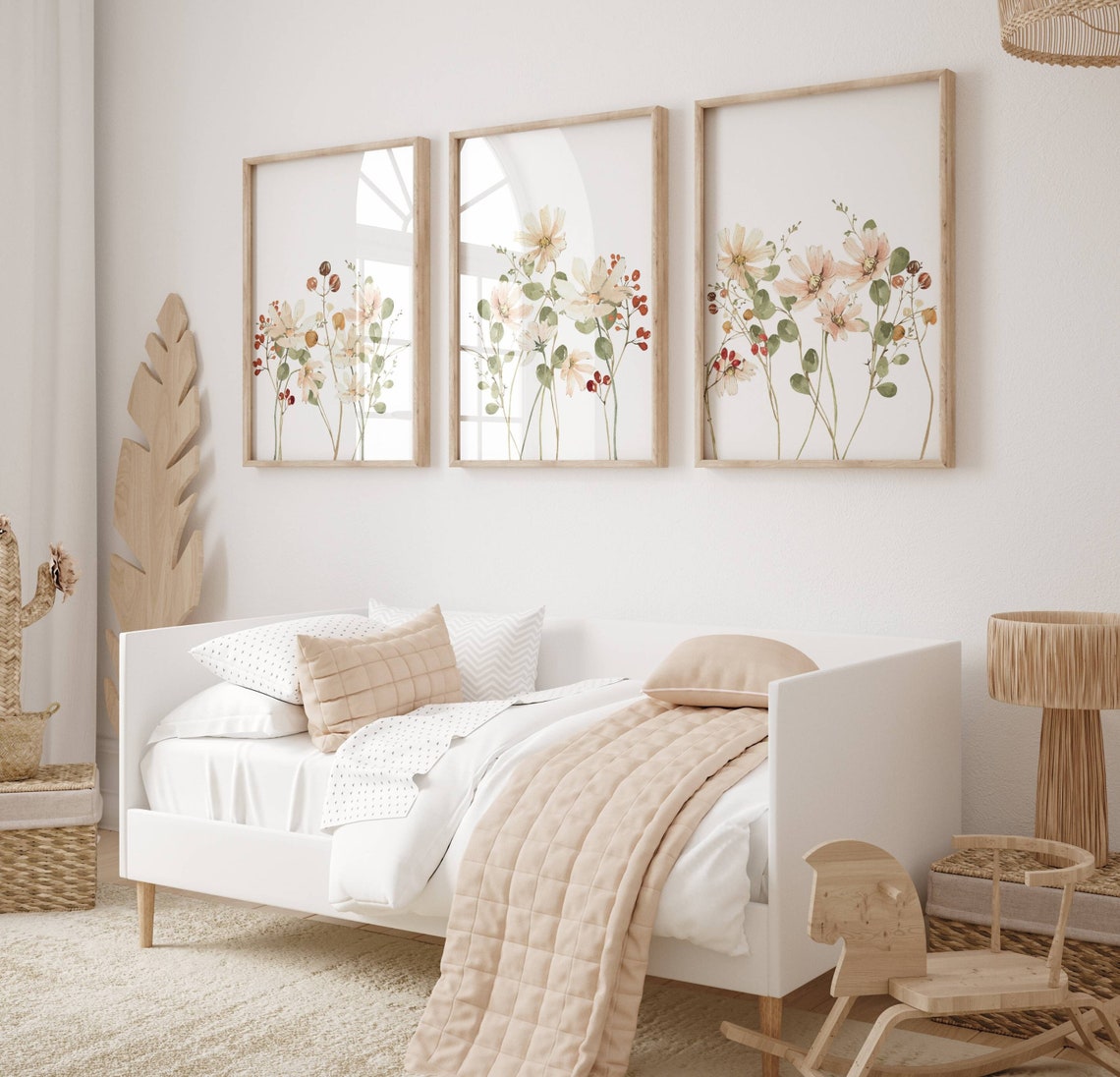 3 Neutral Spring Watercolor Wildflower Prints Wildflower Nursery Print ...