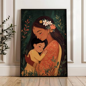 Indian mother and child art for home decor Gift for Indian mother Indian housewarming gift Indian motherhood art for nursery wall decor mom