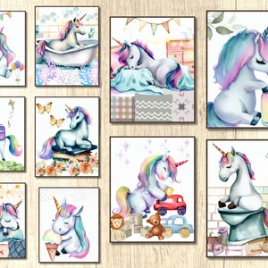Unicorn Wall Art, Set of 10 Unicorn wall art set, Printable unicorn art, Unicorn Wall Decor, Printable Nursery Decor, Girls Bedroom decor