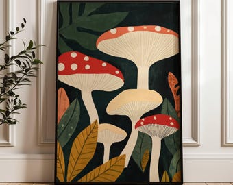 Mushroom Print Nature Wall Art Colorful Living Room Mushroom Decor Whimsical Art Print Nursery decor Colorful Living Room Print Contemporary