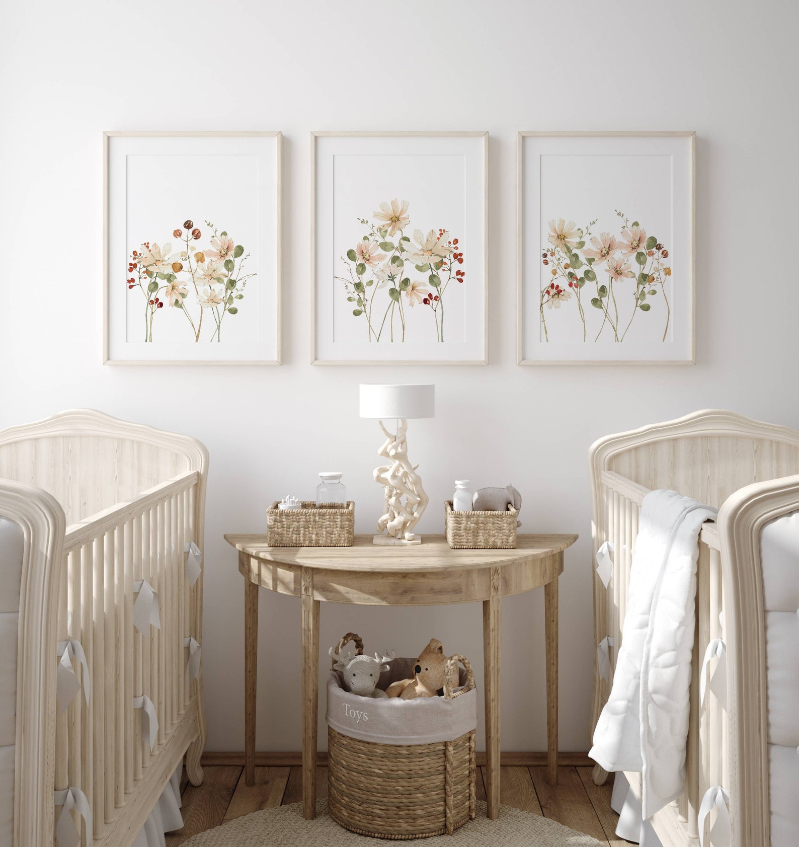 3 Neutral Spring Watercolor Wildflower Prints Wildflower Nursery Print ...